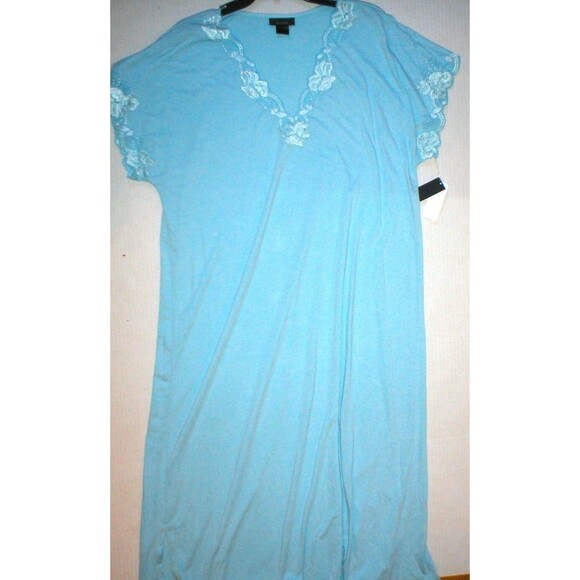 NWT New Designer Natori Night Gown Long Womens Light Blue XS Lace Detail Flower - Picture 1 of 7